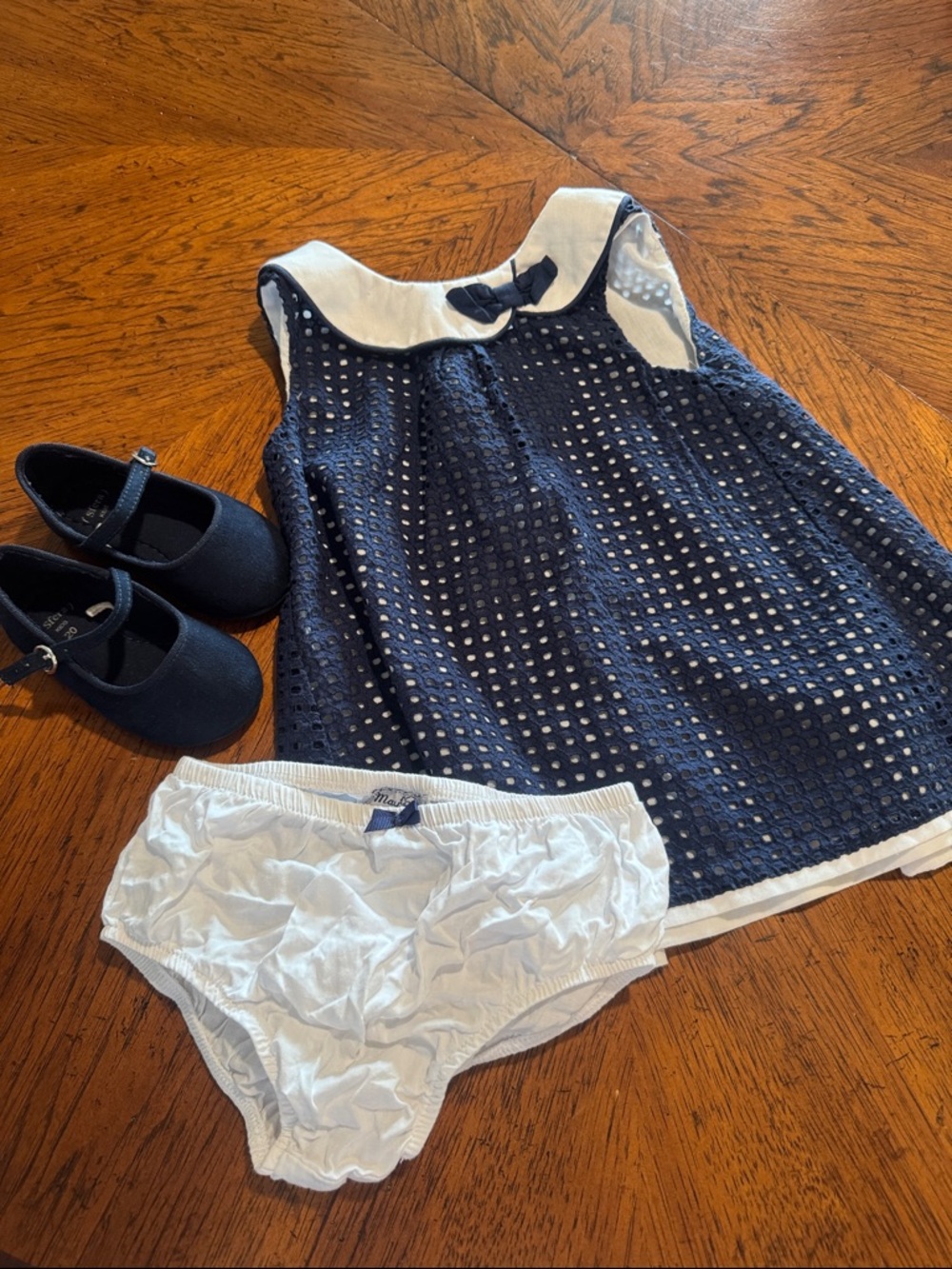 Mayoral Navy and White Polka Dot Baby Dress Spanish style